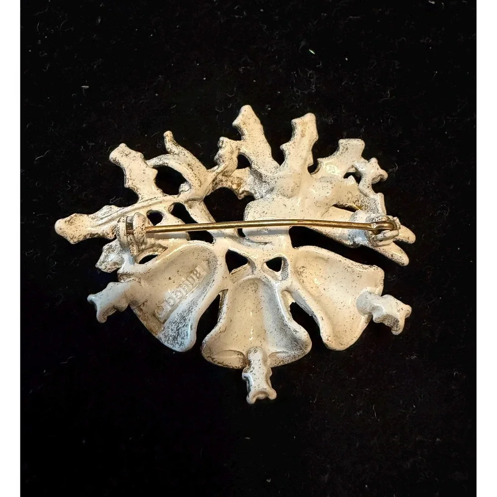 1960's Dodds Christmas Bells Brooch White Gold Red